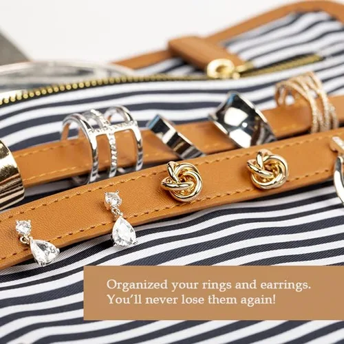 Vista 6 de Organizador de joyas de viaje para mujer organizador de maquillaje con bolsa de maquillaje organizador de aretes soporte de collar soporte de anillo