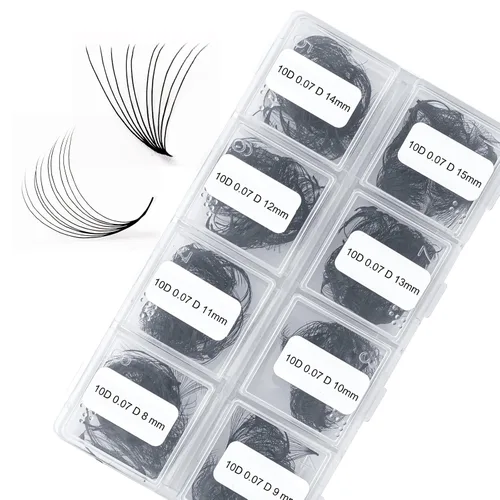 Vista 52 de Extensiones de pestañas de volumen Premade Fans Extensiones de pestañas 10D C/D rizadas