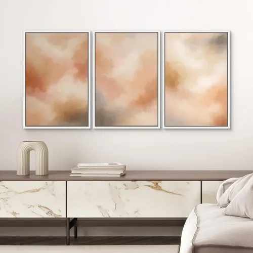 Vista 308 de SIGNWIN Lienzo enmarcado para pared, juego de arte pastel con cadena montañosa, bosque, niebla, naturaleza silvestre, ilustraciones modernas, arte