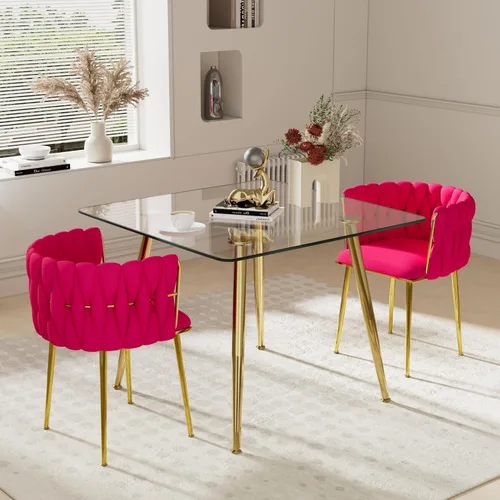 Vista 33 de Juego de mesa de comedor de cristal plateado para 2, juego de mesa cuadrada de lujo moderno de 36 pulgadas, juego de mesa de cocina minimalista de 3