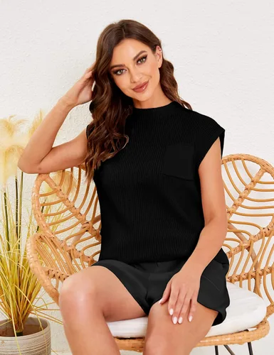 Vista 4 de Lentta Conjunto de suéter de punto de dos piezas para mujer, color liso, cintura alta, pantalones cortos