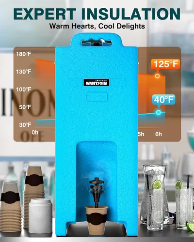 Vista 4 de WantJoin Dispensador aislado de bebidas de 5 galones, recipiente para bebidas frías y calientes con asas, contenedor térmico comercial
