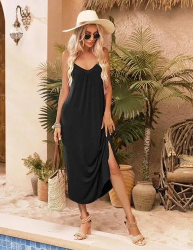 Vista 2 de Ekouaer Camisón sin mangas para mujer, camisón con estampado de longitud completa, camisón suave