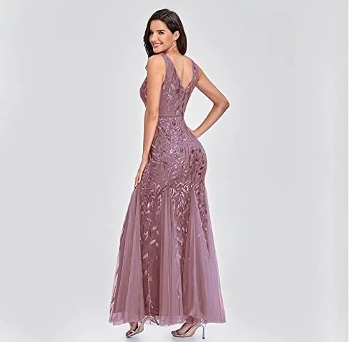 Vista 2 de VNBLIYV Vestido largo de noche sin mangas con cuello en V doble para mujer