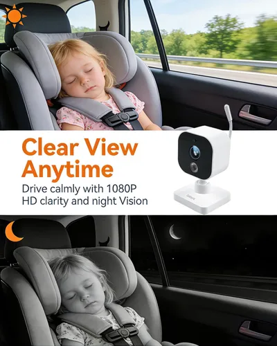 Vista 3 de Cámara inalámbrica para automóvil de bebé con HD 1080P IPS de 5 pulgadas, monitor de asiento trasero giratorio de 360° alimentado por USB