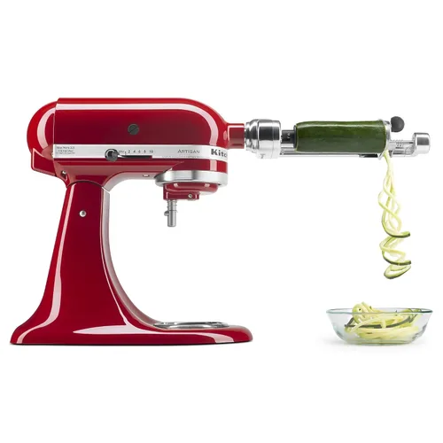 Vista 5 de KitchenAid Spiralizer Plus - Accesorio con cáscara, núcleo y rebanada, accesorio para procesador de alimentos plateado y KSM2FPA, kit de corte
