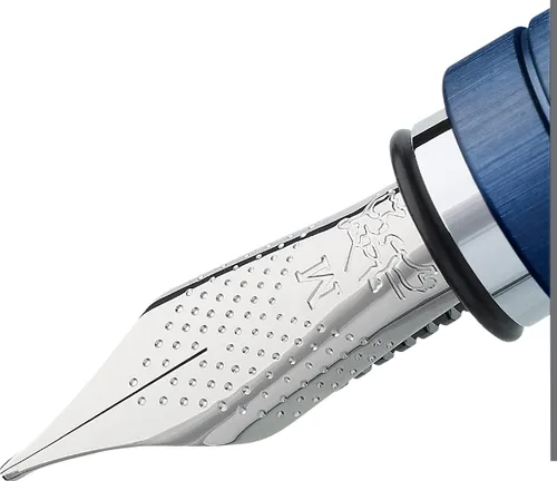 Vista 5 de Faber-Castell Essentio - Pluma estilográfica de aluminio azul, punta mediana con tinta negra, instrumentos de escritura fina Pluma estilográfica