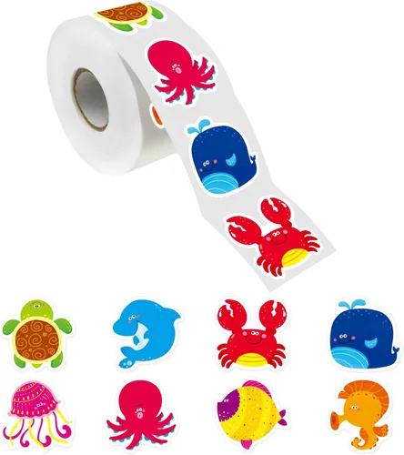 Vista 16 de 600 adorables calcomanías redondas de animales terrestres en 16 diseños con línea perforada versión ampliada (cada uno mide 1.5 pulgadas de diámetro)