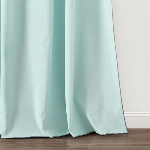 Vista 6 de Lush Decor Moderno par de paneles de cortina de ventana con borde bordado de lino sintético con cenefa adjunta, 84 pulgadas de largo x 52 pulgadas