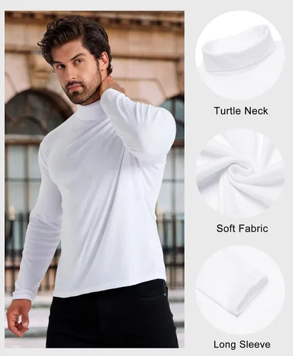 Vista 5 de Camiseta de manga larga para hombre, ajustada, ligera, con cuello de tortuga
