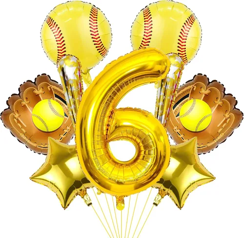 Vista 11 de 9 globos de sóftbol – Globos de papel de aluminio Mylar con número de cumpleaños de sóftbol – Suministros y decoraciones para fiestas (8vo)