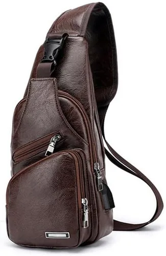 Vista 3 de Bolso de carga USB para hombre, bolso de pecho para hombre, bolso de hombro de PVC PU personalizado, paquete diagonal, bolsa de viaje de mensajero