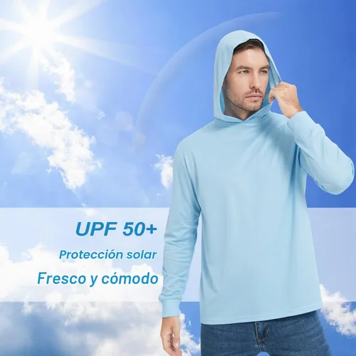 Vista 3 de ProtectX Paquete de 2 sudaderas con capucha para hombre Hi Vis, ligera, larga, para el sol, con capucha Azul Ártico 2