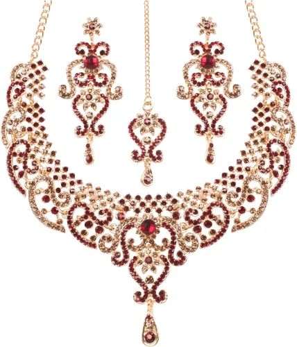 Vista 124 de Conjunto precioso de collar con look real Indian Bollywood, maravillosamente decorado, conjunto de collar adornado para mujer.