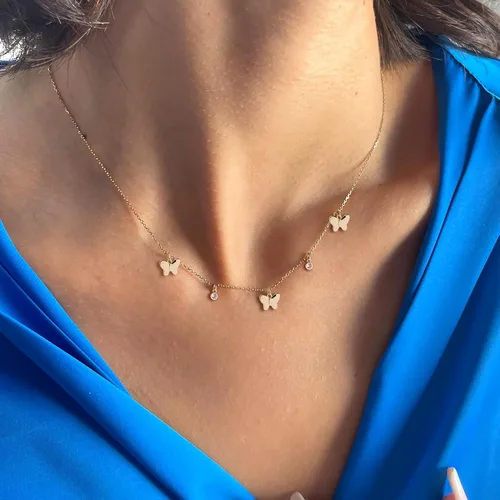 Vista 3 de GUOKE Dainty Gold Necklace for Women, Sun Star Pendant 14K Gold Plated Circle Butterfly Necklace Simple Trendy Jewelry for Women