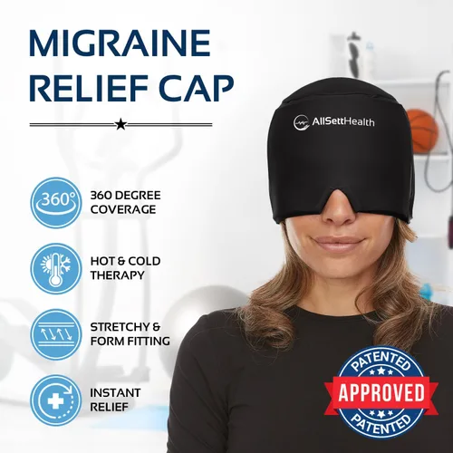 Vista 2 de Gorro de alivio de migraña para la cabeza y sombrero Paquete de gel caliente/frío con compresa de máscara facial y de ojos para aliviar el dolor
