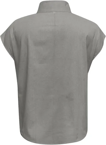 Vista 3 de Camisas con botones para mujer, estilo casual, color sólido, algodón, lino, cuello alto, manga corta, camisas básicas, S-2XL