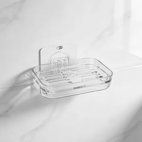 Vista 8 de Jabonera autoadhesiva para montar en la pared, protector de jabón de plástico, soporte de esponja para pared de ducha, baño, cocina (transparente A))
