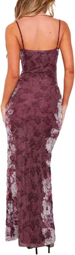 Vista 3 de Vestido ajustado con corte floral para mujer, con encaje de retazos, tirantes delgados, espalda descubierta, vestido de cóctel sexy para fiesta