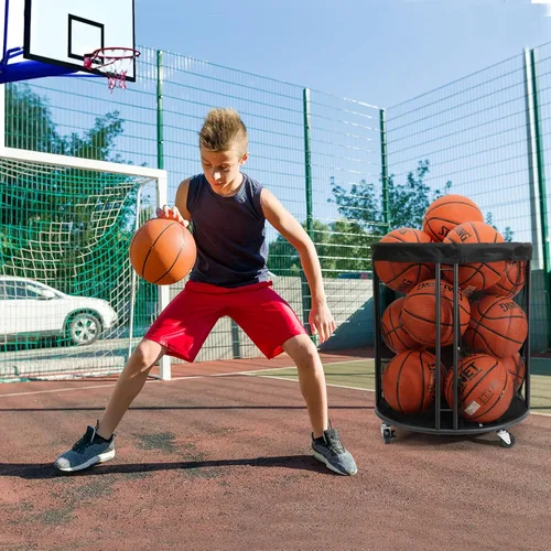 Vista 3 de Ball Storage Bin for Garage, Balls Holder for Soccer, Basketball, Ball Cart, Rolling Basketball Rack for Outdoor, Indoor