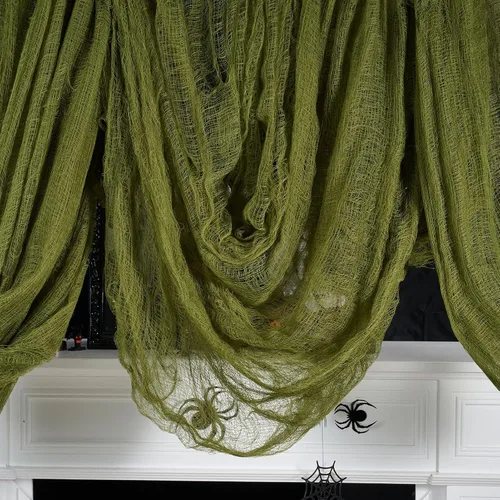 Vista 2 de ZYP 315 x 78.7 Tela espeluznante verde de Halloween, tela espeluznante decoraciones, tela espeluznante, tela de gasa espeluznante, decoración
