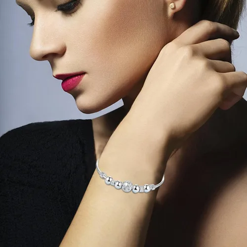 Vista 4 de ZKXYFFS Pulseras de plata de ley 925 para mujer, pulsera de cuentas de plata de ley 925, pulsera de cuentas huecas, pulsera de cuentas ajustables