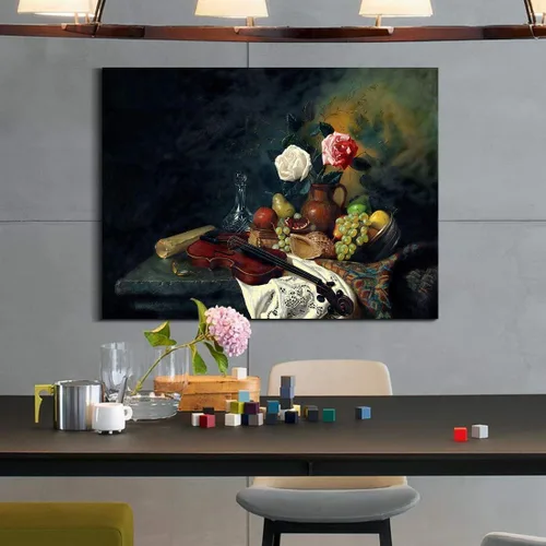 Vista 2 de Denozer - Arte de pared para cocina, lienzo, obras de arte de frutas, uvas, botellas de vino, alimentos, pintura en lienzo para comedor, decoración