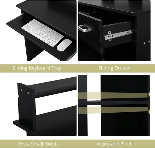Vista 5 de Karl home Escritorio para ordenador de estudio y escritura, mesa para PC y portátil de madera para oficina en casa con estante de cajón, bandeja