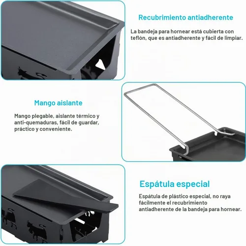 Vista 5 de Raclette de queso, portátil, plegable, antiadherente, bandeja para hornear a la luz de las velas, sartén con asa, espátula, barbacoa, cocina