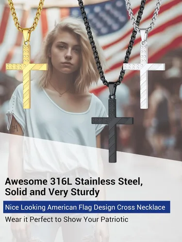 Vista 6 de PROSTEEL Collar con etiqueta de perro de la bandera estadounidense, dije de bandera nacional de Estados Unidos, collar patriótico chapado en acero