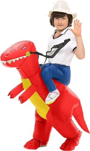 Vista 2 de EWEP Disfraz inflable de dinosaurio para niños (47 - 59 pulgadas) divertido disfraz de dinosaurio de montar T-Rex