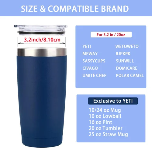 Vista 2 de Paquete de 2 tapas de repuesto para vasos de 20 onzas, a prueba de derrames, resistente a salpicaduras, con deslizador para Yeti Ramble y más tazas