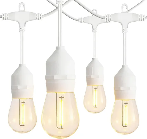 Vista 8 de Banord Cadena de luces LED para exteriores, luces de patio de 48 pies con bombillas Edison de plástico vintage de 2 W regulables y hilo de grado