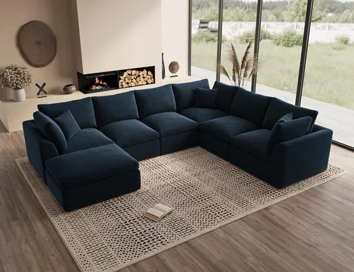 Vista 37 de ohllob Sofás seccionales Cloud de 110 pulgadas para sala de estar, sofá deshuesado en forma de L con otomana, sofá modular de 3 plazas, color negro