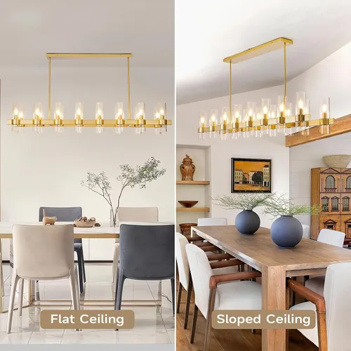 Vista 6 de Candelabros Lineales Dorados para Comedor, Candelabro Rectangular de 54" con Vidrio, Candelabros Modernos de 16 Luces Sobre Mesa, Candelabro