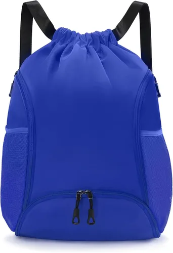 Vista 9 de Valleycomfy - Bolsa de gimnasio con cordón, mochila de baloncesto, soporte para dos botellas Azul oscuro