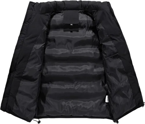 Vista 4 de Chaleco acolchado para hombre, invierno, casual, trabajo, deportes, viajes, exteriores, bolsillos acolchados, chaqueta negra, M-5XL