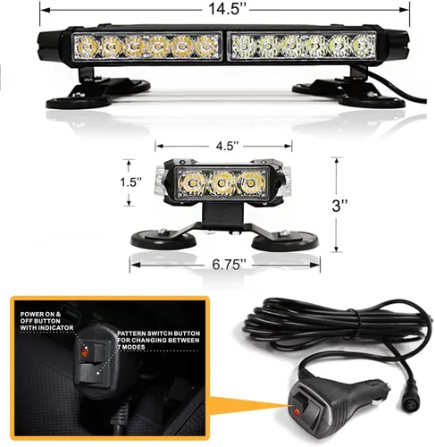 Vista 6 de Barra de luz estroboscópica de emergencia de 14.5'' con 32 LED para techo, doble lado, luz de advertencia de peligro, luz de seguridad con imán