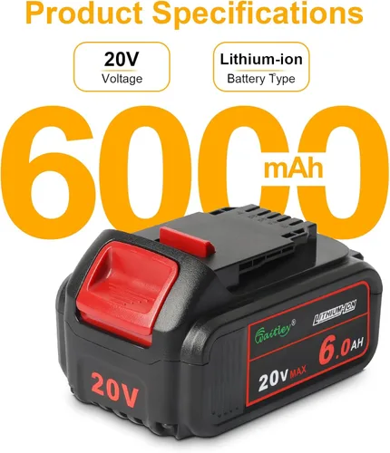 Vista 2 de waitley Batería de repuesto de 20 V 6.0 A compatible con herramientas eléctricas inalámbricas Dewalt DCB200 DCD DCF DCG Series