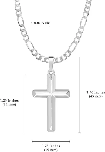 Vista 3 de Collar de cadena italiana con colgante de cruz de plata esterlina para hombre