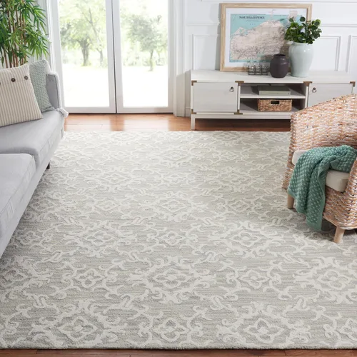 Vista 19 de SAFAVIEH Blossom Collection BLM104A - Alfombra decorativa de lana de alta calidad, hecha a mano, 2 x 3 pies, color gris/marfil