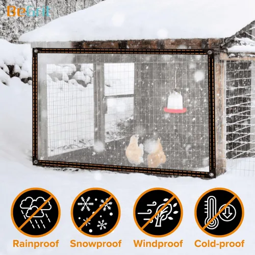Vista 4 de BeGrit Lona transparente impermeable con ojales, a prueba de polvo, lluvia y viento, para invernadero, jardín, patio, con 18 cuerdas elásticas