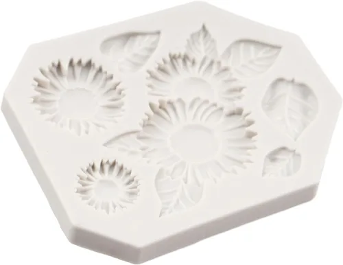 Vista 4 de Moldes de silicona de girasol para fondant de hojas de girasol para decoración de pasteles de caramelo de chocolate, decoración de cupcakes, pasta