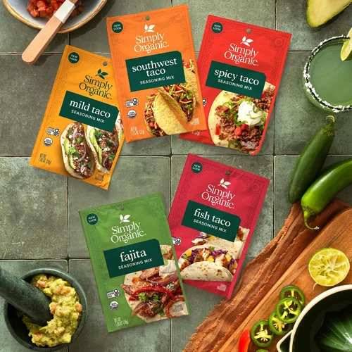 Vista 5 de Simply Organic Mezcla de condimentos para tacos de pescado, sin gluten, certificado orgánico, kosher, sabor puro para tacos, salteados, platos