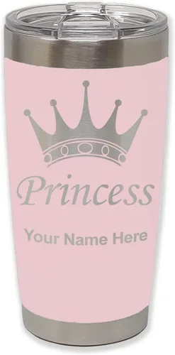 Vista 12 de LaserGram Vaso aislado al vacío de 20 onzas, corona de princesa, grabado personalizado incluido (negro)