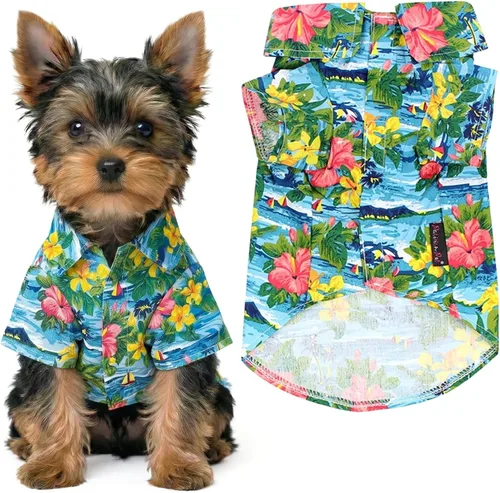 Vista 24 de Parisian Pet Camisa para perro de Amazonia - Ropa de algodón para perros pequeños - Elegante traje tropical para perros - Ropa ligera y suave