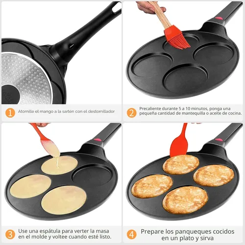 Vista 3 de Sartén para Panqueques Antiadherente - Adecuada para Todas las Estufas y Cocinas de Inducción, Plancha Mini Silver Dollar de 10.5 Pulgadas