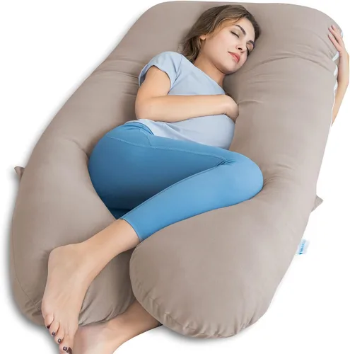 Vista 11 de QUEEN ROSE - Almohadas corporales refrescantes para embarazo, sedosas, en forma de U, tamaño de 55 pulgadas, para dormir, alivio del dolor de Azul