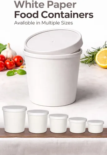 Vista 9 de Cuencos de sopa de papel kraft reciclables ecológicos Vasos desechables blancos con tapas Contenedor – Tazas de sopa ideales para restaurantes
