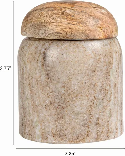 Vista 3 de Creative Co-Op Tapa de madera con diseño de mármol moderno, recipiente natural Beige